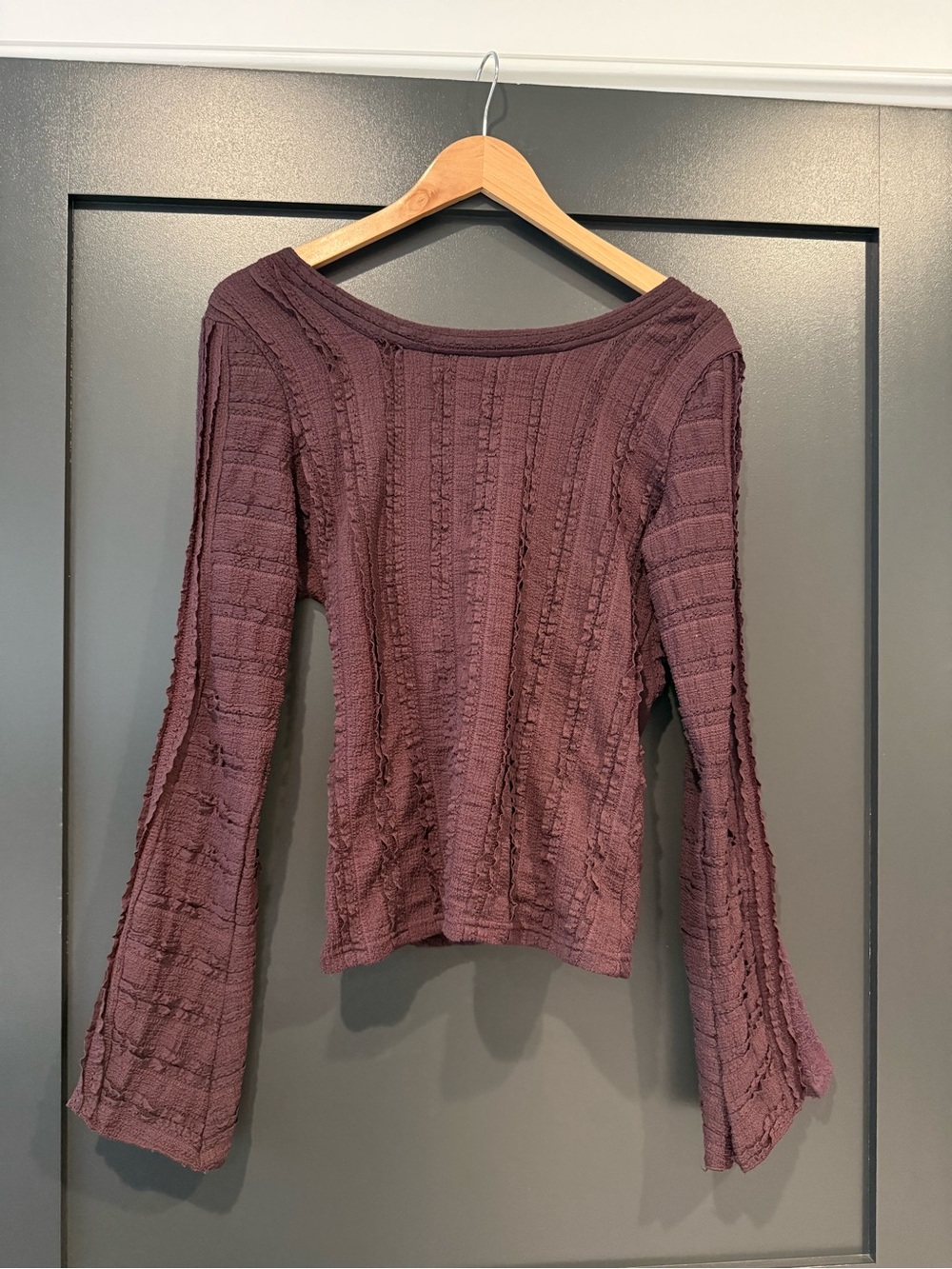 Free People Mauve Textured Bell Sleeve Top